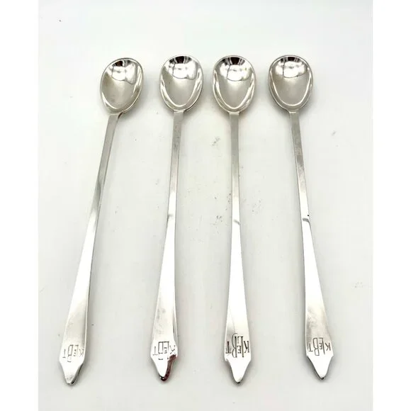 Tiffany & Co Clinton Pattern Sterling Silver Iced Tea Spoons Set Of 4 - Picture 3 of 10